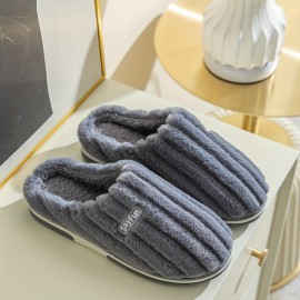 TZ-2617 Chinelos de homem com letras bordadas, em tecido listrado casual para uso interno, com biqueira redonda, sola de TPR, confortáveis e planos para todas as estações - Estilo inglês
