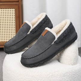 Loafers Forrados de Pelúcia SKYGRASS para Homens - Sapatos Slip-On Quentes e Confortáveis com Sola EVA Antiderrapante, Casuais e Estilosos, Perfeitos para Uso Interno/Externo no Outono/Inverno, Tecido Durável, Presente Ideal