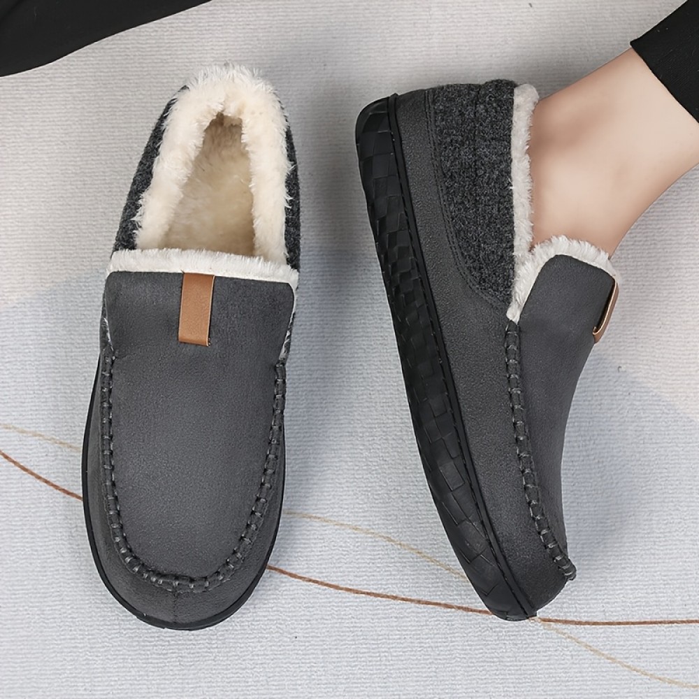 Chinelos Internos Forrados com Fleece SKYGRASS para Homens, Macios e Quentes Chinelos de Inverno com Camada Média de Espuma Viscoelástica, Sola Antiderrapante em TPR, Parte Superior em Tecido Respirável, Perfeitos para Noites de Descanso & Manhãs Preguiço
