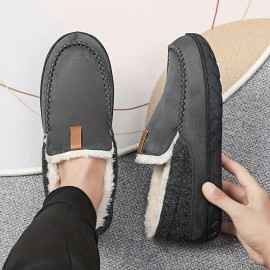Loafers Forrados de Pelúcia SKYGRASS para Homens - Sapatos Slip-On Quentes e Confortáveis com Sola EVA Antiderrapante, Casuais e Estilosos, Perfeitos para Uso Interno/Externo no Outono/Inverno, Tecido Durável, Presente Ideal