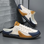 Sapatos Casuais Multifuncionais [Sapatos Casuais Multifuncionais] Antiderrapante Sapatos Casuais Unissex para Homens | Sola Confortável, Forro de Tecido Respirável, Corte de Malha, Azul Marinho/Branco/Bege | Apropriado para Uso Interno, Férias e Uso Diári