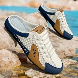 Sapatos Casuais Multifuncionais [Sapatos Casuais Multifuncionais] Antiderrapante Sapatos Casuais Unissex para Homens | Sola Confortável, Forro de Tecido Respirável, Corte de Malha, Azul Marinho/Branco/Bege | Apropriado para Uso Interno, Férias e Uso Diári