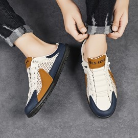 Sapatos Casuais Multifuncionais [Sapatos Casuais Multifuncionais] Antiderrapante Sapatos Casuais Unissex para Homens | Sola Confortável, Forro de Tecido Respirável, Corte de Malha, Azul Marinho/Branco/Bege | Apropriado para Uso Interno, Férias e Uso Diári