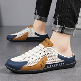 Sapatos Casuais Multifuncionais [Sapatos Casuais Multifuncionais] Antiderrapante Sapatos Casuais Unissex para Homens | Sola Confortável, Forro de Tecido Respirável, Corte de Malha, Azul Marinho/Branco/Bege | Apropriado para Uso Interno, Férias e Uso Diári