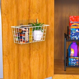 2-Pack Cestos de Metal Resistente para Parede - Organizador com Ganchos Adesivo Sem Furação, Caixas de Arame Economizadoras de Espaço para Cozinha, Despensa, Banheiro e Quarto - Suporta Frutas, Maços e Pacotes - Prateleiras Suspensas Fáceis de Instalar se