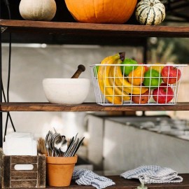 2-Pack Cestos de Metal Resistente para Parede - Organizador com Ganchos Adesivo Sem Furação, Caixas de Arame Economizadoras de Espaço para Cozinha, Despensa, Banheiro e Quarto - Suporta Frutas, Maços e Pacotes - Prateleiras Suspensas Fáceis de Instalar se