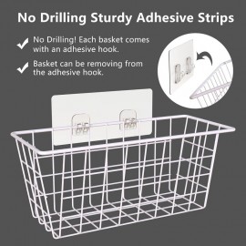 2-Pack Cestos de Metal Resistente para Parede - Organizador com Ganchos Adesivo Sem Furação, Caixas de Arame Economizadoras de Espaço para Cozinha, Despensa, Banheiro e Quarto - Suporta Frutas, Maços e Pacotes - Prateleiras Suspensas Fáceis de Instalar se