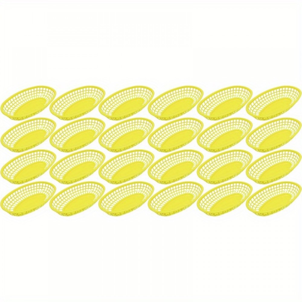 Conjunto de 24 Cestas Ovaladas Amarelas para Fast Food e Deli, 9.25 x 5.67 Polegadas, Amarelo - 24 Unidades