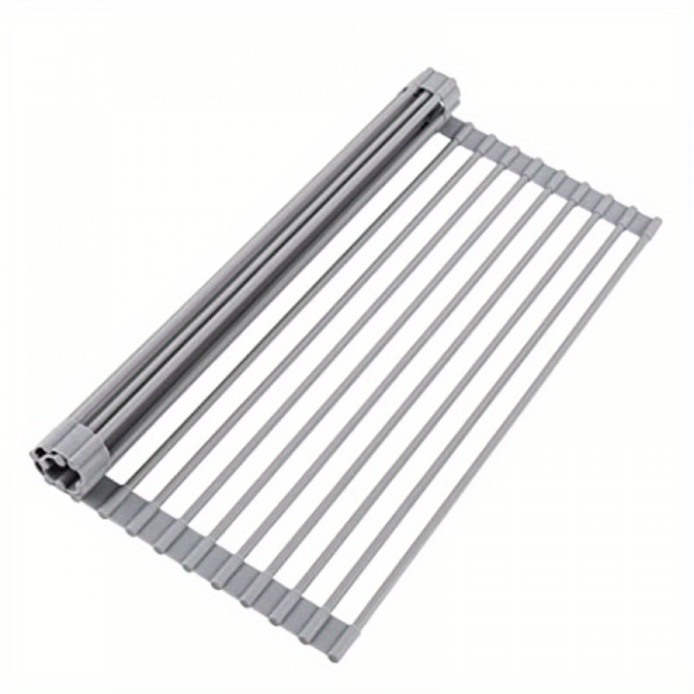 Suporte de secagem de pratos dobrável em silicone para aço inoxidável sobre o lavatório, resistente ao calor e antiderrapante. 17 x 12.5