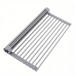 Suporte de secagem de pratos dobrável em silicone para aço inoxidável sobre o lavatório, resistente ao calor e antiderrapante. 17 x 12.5