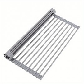 Suporte de secagem de pratos dobrável em silicone para aço inoxidável sobre o lavatório, resistente ao calor e antiderrapante. 17 x 12.5