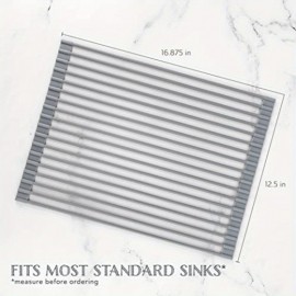Suporte de secagem de pratos dobrável em silicone para aço inoxidável sobre o lavatório, resistente ao calor e antiderrapante. 17 x 12.5