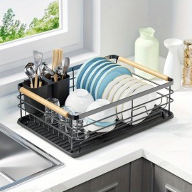 Escorredor de Louça sem Montagem com Suporte para Secar Pratos - Aço Inoxidável Resistente, Compacto e Economizador de Espaço com Base Antiderrapante, Organizador de Bancada para Cozinha Pequena, Escorredor Seguro para Lava-Louças Preto, Design Elegante e