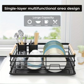 Escorredor de Louça sem Montagem com Suporte para Secar Pratos - Aço Inoxidável Resistente, Compacto e Economizador de Espaço com Base Antiderrapante, Organizador de Bancada para Cozinha Pequena, Escorredor Seguro para Lava-Louças Preto, Design Elegante e
