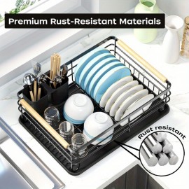 Escorredor de Louça sem Montagem com Suporte para Secar Pratos - Aço Inoxidável Resistente, Compacto e Economizador de Espaço com Base Antiderrapante, Organizador de Bancada para Cozinha Pequena, Escorredor Seguro para Lava-Louças Preto, Design Elegante e