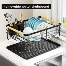 Escorredor de Louça sem Montagem com Suporte para Secar Pratos - Aço Inoxidável Resistente, Compacto e Economizador de Espaço com Base Antiderrapante, Organizador de Bancada para Cozinha Pequena, Escorredor Seguro para Lava-Louças Preto, Design Elegante e