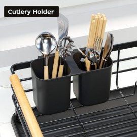 Escorredor de Louça sem Montagem com Suporte para Secar Pratos - Aço Inoxidável Resistente, Compacto e Economizador de Espaço com Base Antiderrapante, Organizador de Bancada para Cozinha Pequena, Escorredor Seguro para Lava-Louças Preto, Design Elegante e