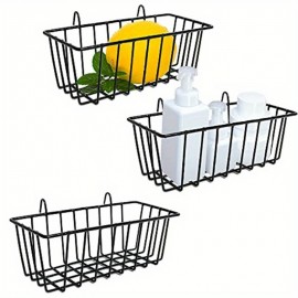 Organizador de Cestas Metálicas Resistentes - Armários de Parede com Ganchos, Design Moderno em Grade Aberta para Cozinha, Banheiro, Despensa e Quarto - Ventilação e Visibilidade - Fácil Instalação (Pacote com 3), Decoração e Organização Doméstica, Constr