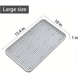 Escorredor de Louça 2 Níveis Antiderrapante com Bandeja de Drenagem - Plástico Livre de BPA, Grande Capacidade, Design Compacto para Pia da Cozinha ou Mesa de Café, Uso Externo, 15.4x10x0.98 Polegadas, Polipropileno Grau Alimentício