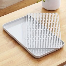 Escorredor de Louça 2 Níveis Antiderrapante com Bandeja de Drenagem - Plástico Livre de BPA, Grande Capacidade, Design Compacto para Pia da Cozinha ou Mesa de Café, Uso Externo, 15.4x10x0.98 Polegadas, Polipropileno Grau Alimentício