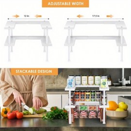 Organizador Expansível DOLALIKE - Prateleira de Metal Resistente para Armário, Organizadores de Cozinha com Espaço Reduzido, Armazenamento em Bancada ou Sob o Armário para Temperos, Despensa, Banheiro e Escritório - Design Moderno Branco, Construção Robus