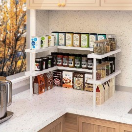 Organizador Expansível DOLALIKE - Prateleira de Metal Resistente para Armário, Organizadores de Cozinha com Espaço Reduzido, Armazenamento em Bancada ou Sob o Armário para Temperos, Despensa, Banheiro e Escritório - Design Moderno Branco, Construção Robus