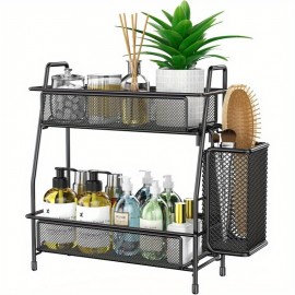 Organizador com Cesto, Bandeja de 2 Camadas para Prateleira de Armazenamento de Bancada, Organizador de Bancada, Organizador de Vaidade e Armazenamento de Cozinha Spi Rack
