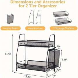 Organizador com Cesto, Bandeja de 2 Camadas para Prateleira de Armazenamento de Bancada, Organizador de Bancada, Organizador de Vaidade e Armazenamento de Cozinha Spi Rack