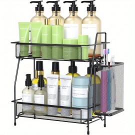 Organizador com Cesto, Bandeja de 2 Camadas para Prateleira de Armazenamento de Bancada, Organizador de Bancada, Organizador de Vaidade e Armazenamento de Cozinha Spi Rack