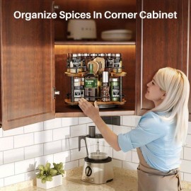 Organizador de Susan Preguiçosa Spi Rack Spi Organização para Gabinete Altura Ajustável Rotativo Lazy Turntable, Organizador de Temperos de Madeira de Cozinha de Despensa, 12 polegadas, Preto