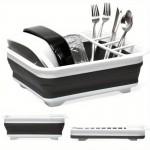 Suporte de secagem de pratos dobrável, durável, com 4 compartimentos para utensílios, para cozinha, RV, campismo, essencial, organizador compacto de pratos, armazenamento de pratos na pia, cinza, 4,9x14x12