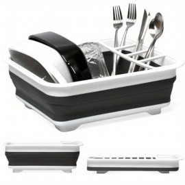 Suporte de secagem de pratos dobrável, durável, com 4 compartimentos para utensílios, para cozinha, RV, campismo, essencial, organizador compacto de pratos, armazenamento de pratos na pia, cinza, 4,9x14x12
