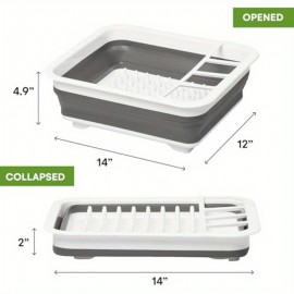 Suporte de secagem de pratos dobrável, durável, com 4 compartimentos para utensílios, para cozinha, RV, campismo, essencial, organizador compacto de pratos, armazenamento de pratos na pia, cinza, 4,9x14x12