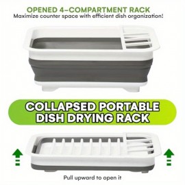 Suporte de secagem de pratos dobrável, durável, com 4 compartimentos para utensílios, para cozinha, RV, campismo, essencial, organizador compacto de pratos, armazenamento de pratos na pia, cinza, 4,9x14x12