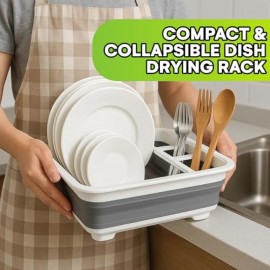 Suporte de secagem de pratos dobrável, durável, com 4 compartimentos para utensílios, para cozinha, RV, campismo, essencial, organizador compacto de pratos, armazenamento de pratos na pia, cinza, 4,9x14x12