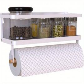 Organizador Magnético de Temperos para Geladeira - Prateleira Metálica de Nível Único com Frascos Transparentes, Fácil Instalação com Ganchos, Armazena Especiarias, Óleo de Oliva e Condimentos - Branco (Armazenamento Econômico na Cozinha)