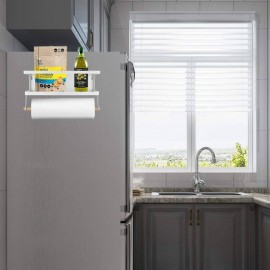 Organizador Magnético de Temperos para Geladeira - Prateleira Metálica de Nível Único com Frascos Transparentes, Fácil Instalação com Ganchos, Armazena Especiarias, Óleo de Oliva e Condimentos - Branco (Armazenamento Econômico na Cozinha)