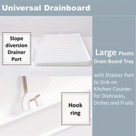 Prato de Drenagem Plástico 18 Polegadas Grande Branco com Inclinação Lateral e Base Antiderrapante para Tigelas, Copos e Utensílios de Cozinha