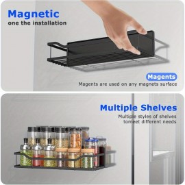 Prateleira Magnética para Geladeira, Pacote com 5 Prateleiras de Metal Fortes e Móveis Organizadores de Forno com Suporte para Papel Toalha e Ganchos Metálicos, Organizadores de Geladeira e Armazenamento de Cozinha (Preto)
