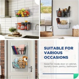 Conjunto de 2 Cestos de Armazenamento de Metal Preto para Montagem na Parede - Organizador Adesivo Sem Perfuração para Cozinha, Despensa, Casa de Banho - Design de Malha de Arame que Economiza Espaço com Clips Seguros, Organização Moderna da Casa, Organiz
