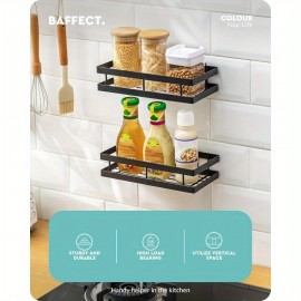 Suporte de especiarias de metal montado na parede com prateleiras flutuantes, 2 unidades, organizador de armazenamento preto para porta de armário, despensa, cozinha, suprimentos de banheiro, 9,8 polegadas de comprimento