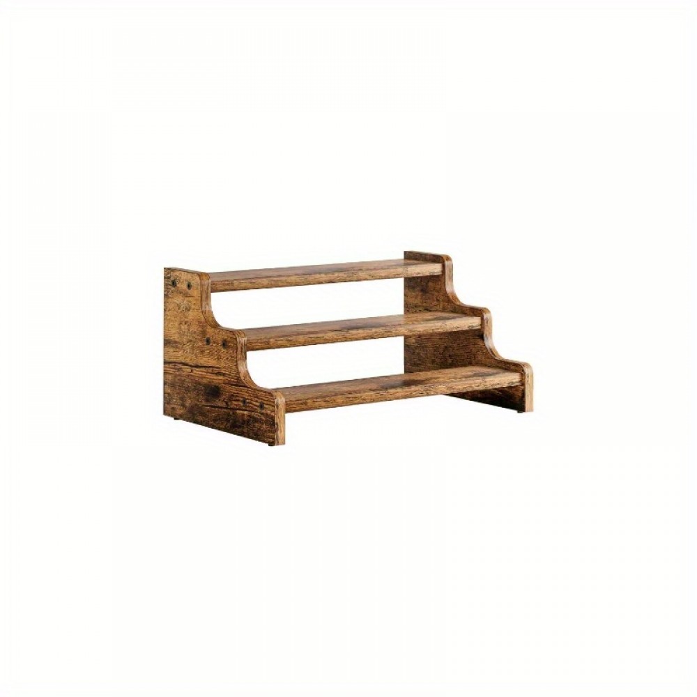 Prateleira de 3 Níveis SPI - Organizador Espaçoso e Resistente para Garrafas, Frascos, Temperos e Utensílios de Cozinha, Armazenamento em Bancada ou Armário com Prateleiras Multiuso, Acabamento Madeira Natural, Textura Realista, Construção Robusta