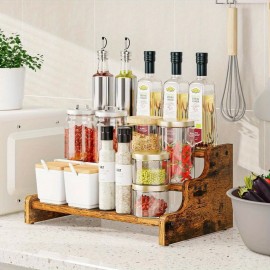 Prateleira de 3 Níveis SPI - Organizador Espaçoso e Resistente para Garrafas, Frascos, Temperos e Utensílios de Cozinha, Armazenamento em Bancada ou Armário com Prateleiras Multiuso, Acabamento Madeira Natural, Textura Realista, Construção Robusta