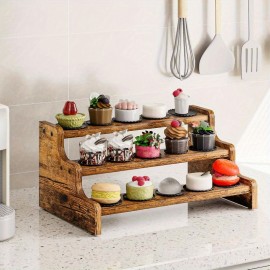 Prateleira de 3 Níveis SPI - Organizador Espaçoso e Resistente para Garrafas, Frascos, Temperos e Utensílios de Cozinha, Armazenamento em Bancada ou Armário com Prateleiras Multiuso, Acabamento Madeira Natural, Textura Realista, Construção Robusta