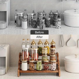 Prateleira de 3 Níveis SPI - Organizador Espaçoso e Resistente para Garrafas, Frascos, Temperos e Utensílios de Cozinha, Armazenamento em Bancada ou Armário com Prateleiras Multiuso, Acabamento Madeira Natural, Textura Realista, Construção Robusta
