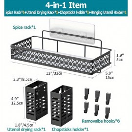 Prateleira Organizadora de Metal Resistente para Fogão - Rack de Armazenamento Economizador de Espaço com 6 Ganchos, Porta Utensílios e Compartimentos para Temperos - Prateleira Robusta para Bancada ou Parede em Cozinhas Pequenas - Instalação Fácil, Desig