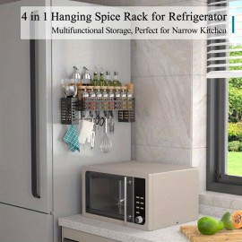 Prateleira Organizadora de Metal Resistente para Fogão - Rack de Armazenamento Economizador de Espaço com 6 Ganchos, Porta Utensílios e Compartimentos para Temperos - Prateleira Robusta para Bancada ou Parede em Cozinhas Pequenas - Instalação Fácil, Desig