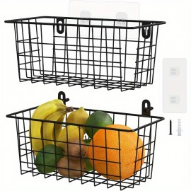 2-Pack Cestos de Metal Preta para Portas - Montagem sem Furação e Parafusos, Organizador de Armazenamento em Arame Resistente com Design de Grade para Cozinha, Banheiro, Quarto - Estilo Moderno Economiza Espaço (11x4.7x4.5in), Organizadores de Cozinha, Ve