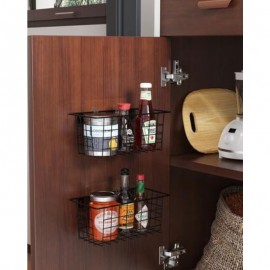 2-Pack Cestos de Metal Preta para Portas - Montagem sem Furação e Parafusos, Organizador de Armazenamento em Arame Resistente com Design de Grade para Cozinha, Banheiro, Quarto - Estilo Moderno Economiza Espaço (11x4.7x4.5in), Organizadores de Cozinha, Ve