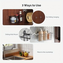 2-Pack Cestos de Metal Preta para Portas - Montagem sem Furação e Parafusos, Organizador de Armazenamento em Arame Resistente com Design de Grade para Cozinha, Banheiro, Quarto - Estilo Moderno Economiza Espaço (11x4.7x4.5in), Organizadores de Cozinha, Ve